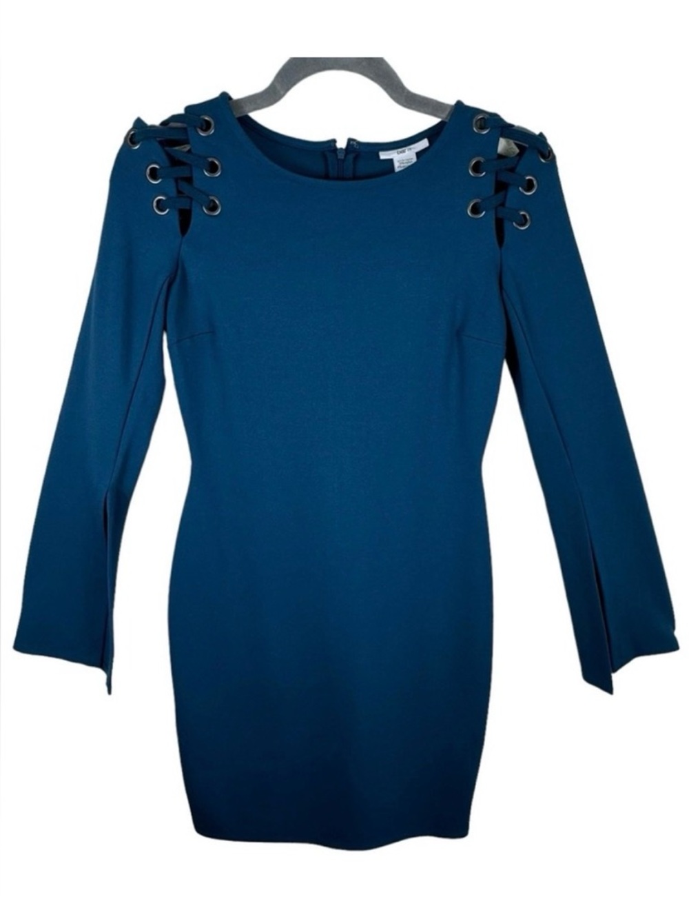 Bar III Teal 3/4 Sleeve Round Neck‎ Knit Short Stretchy Sheath Dress Size XS